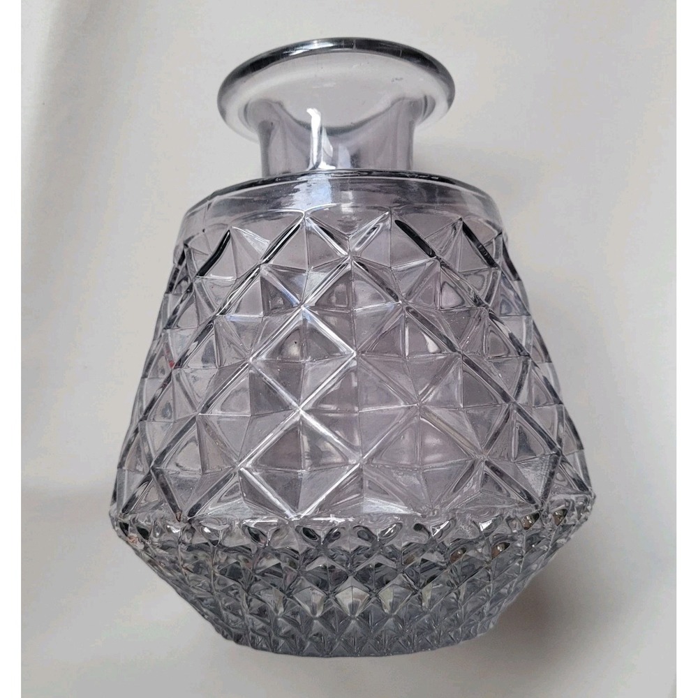 Vintage‎ Diamond Cut Moody Smoky Glass Vase 1960s Mid-Century Luster Finish READ